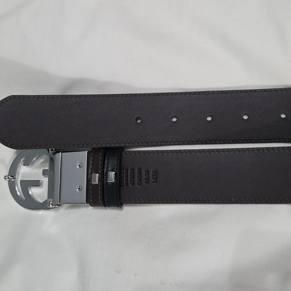 Gucci Reversible Black Brown Leather Belt with Silver Double G Buckle 32/34 - Picture 5 of 15